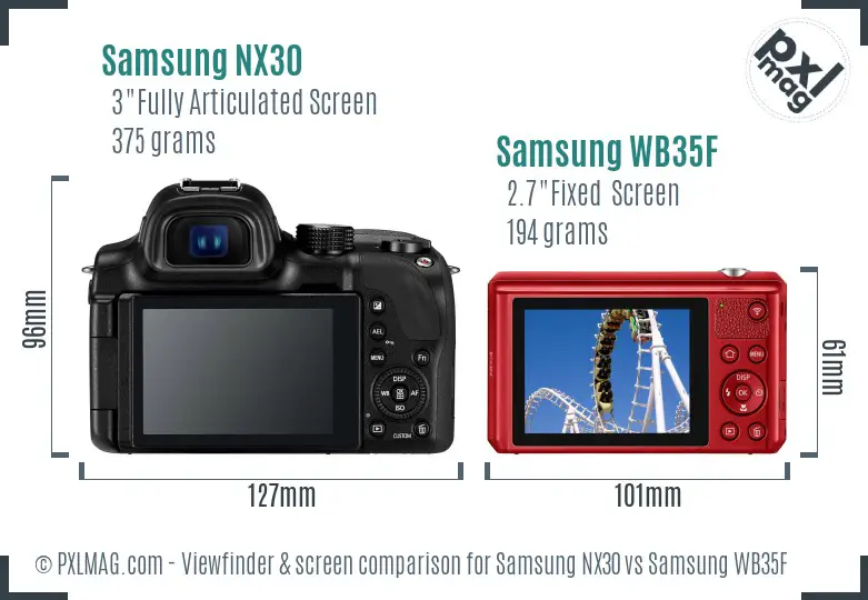 Samsung NX30 vs Samsung WB35F Screen and Viewfinder comparison Samsung NX30 vs Samsung WB35F Screen and Viewfinder comparison