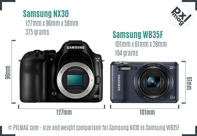 Samsung NX30 vs Samsung WB35F size comparison Samsung NX30 vs Samsung WB35F size comparison