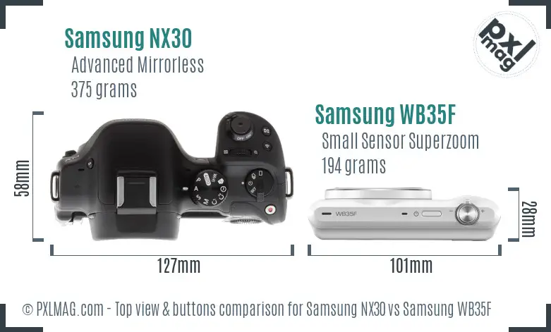 Samsung NX30 vs Samsung WB35F top view buttons comparison Samsung NX30 vs Samsung WB35F top view buttons comparison