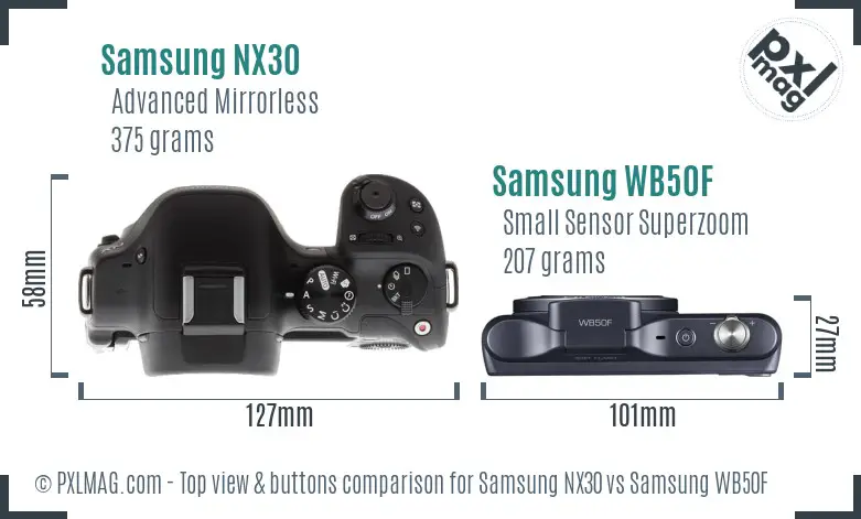 Samsung NX30 vs Samsung WB50F top view buttons comparison
