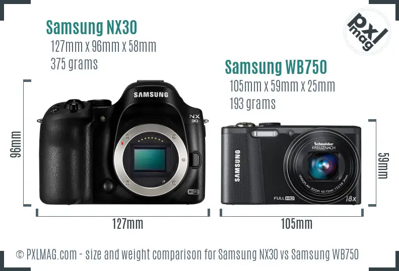 Samsung NX30 vs Samsung WB750 size comparison