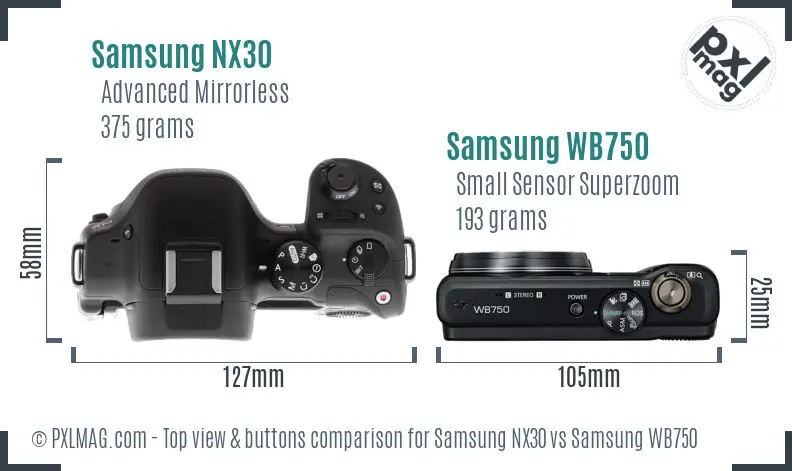 Samsung NX30 vs Samsung WB750 top view buttons comparison