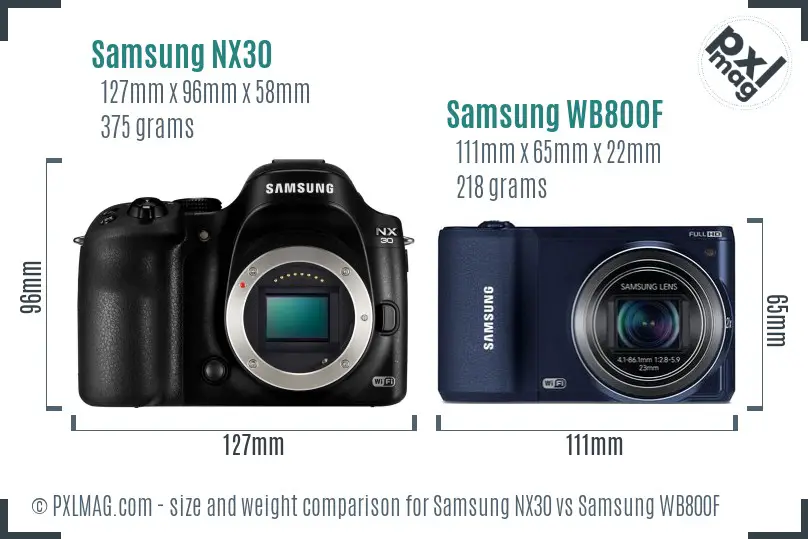 Samsung NX30 vs Samsung WB800F size comparison