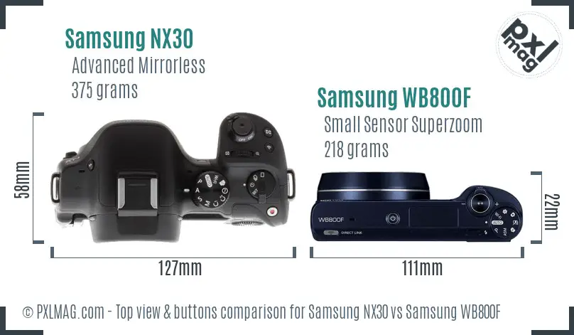 Samsung NX30 vs Samsung WB800F top view buttons comparison