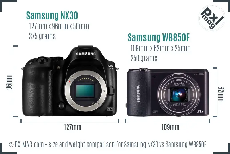 Samsung NX30 vs Samsung WB850F size comparison