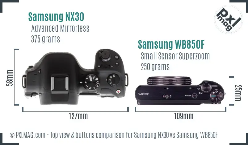 Samsung NX30 vs Samsung WB850F top view buttons comparison
