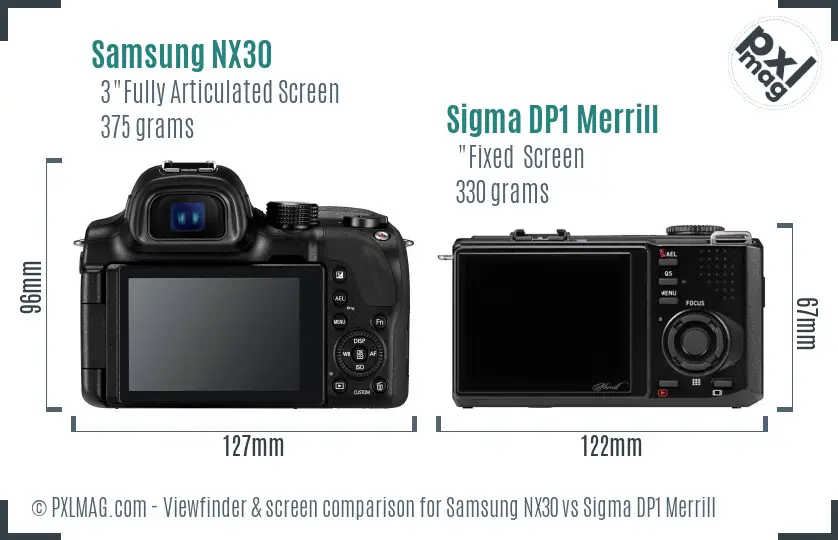 Samsung NX30 vs Sigma DP1 Merrill Screen and Viewfinder comparison