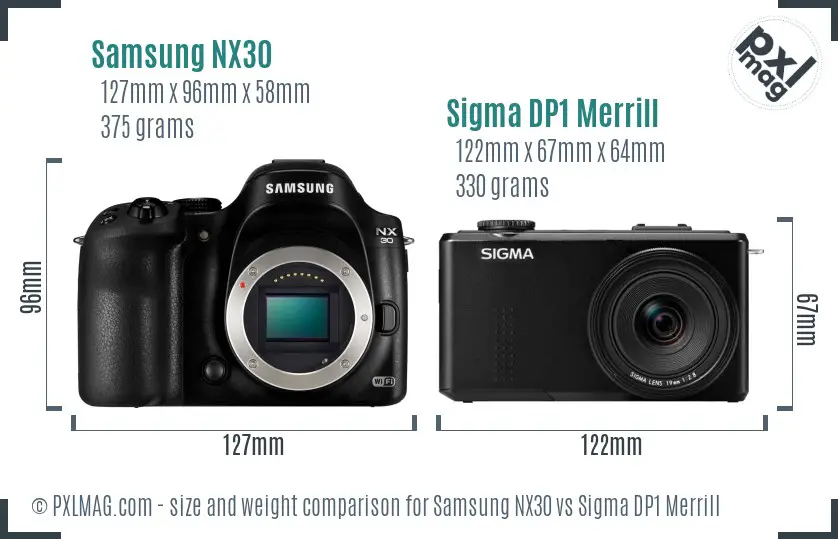 Samsung NX30 vs Sigma DP1 Merrill size comparison