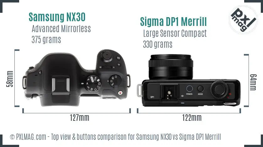 Samsung NX30 vs Sigma DP1 Merrill top view buttons comparison