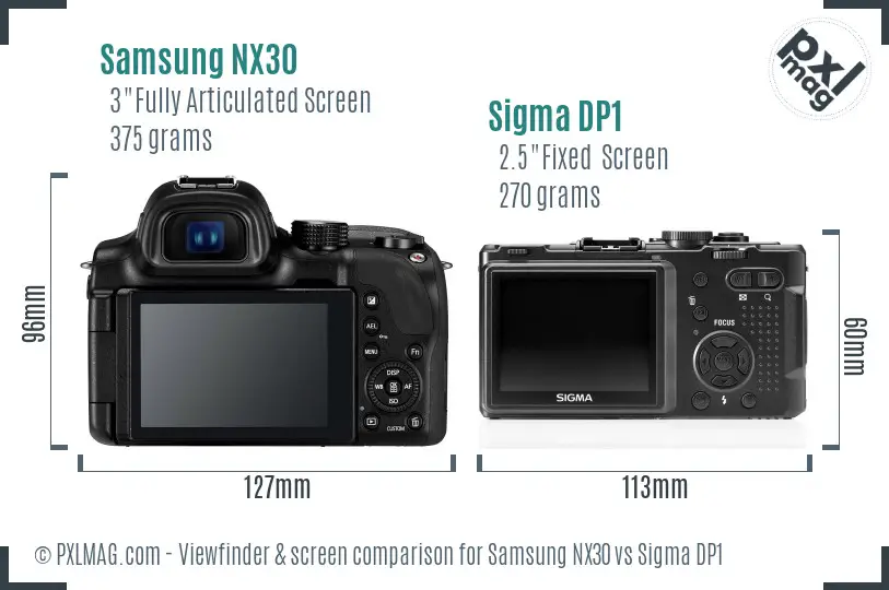 Samsung NX30 vs Sigma DP1 Screen and Viewfinder comparison