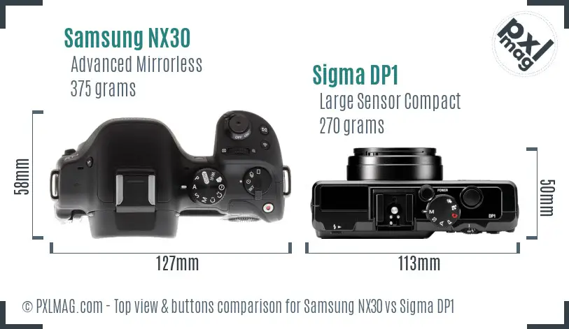Samsung NX30 vs Sigma DP1 top view buttons comparison