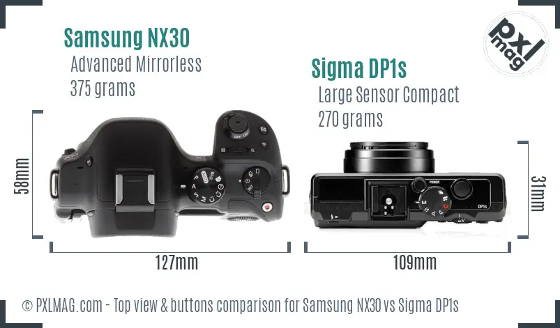 Samsung NX30 vs Sigma DP1s top view buttons comparison