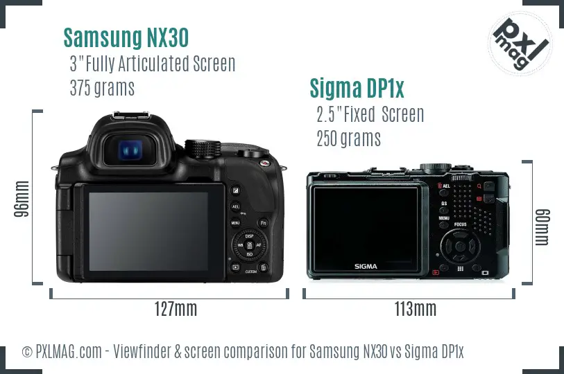 Samsung NX30 vs Sigma DP1x Screen and Viewfinder comparison