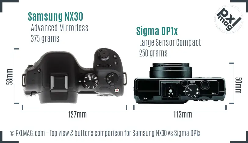 Samsung NX30 vs Sigma DP1x top view buttons comparison