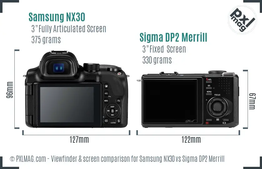 Samsung NX30 vs Sigma DP2 Merrill Screen and Viewfinder comparison