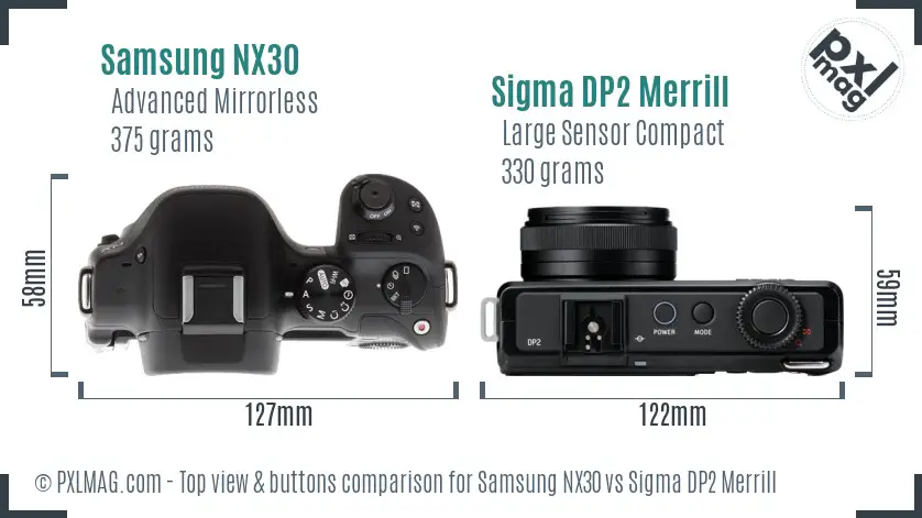 Samsung NX30 vs Sigma DP2 Merrill top view buttons comparison