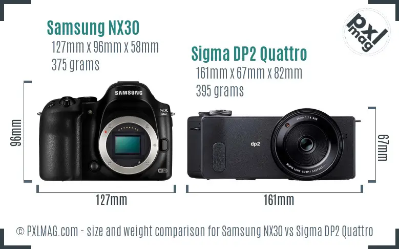 Samsung NX30 vs Sigma DP2 Quattro size comparison