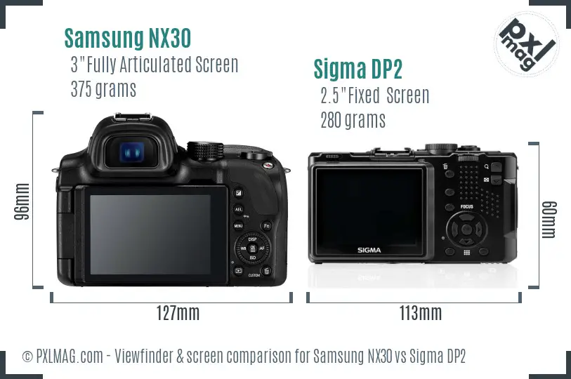 Samsung NX30 vs Sigma DP2 Screen and Viewfinder comparison