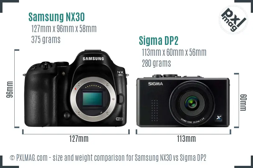 Samsung NX30 vs Sigma DP2 size comparison