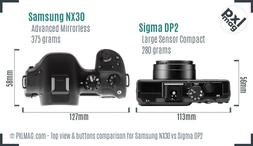 Samsung NX30 vs Sigma DP2 top view buttons comparison