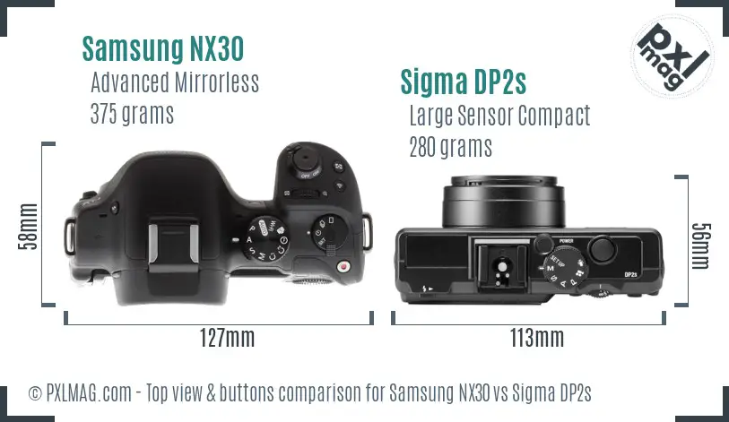 Samsung NX30 vs Sigma DP2s top view buttons comparison