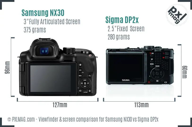 Samsung NX30 vs Sigma DP2x Screen and Viewfinder comparison