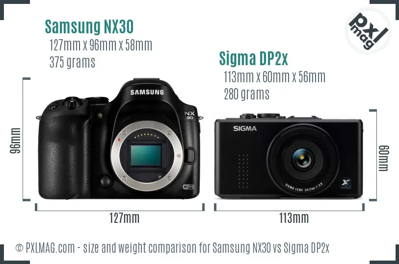 Samsung NX30 vs Sigma DP2x size comparison