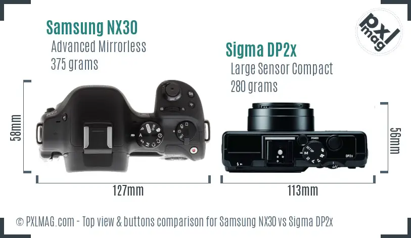 Samsung NX30 vs Sigma DP2x top view buttons comparison