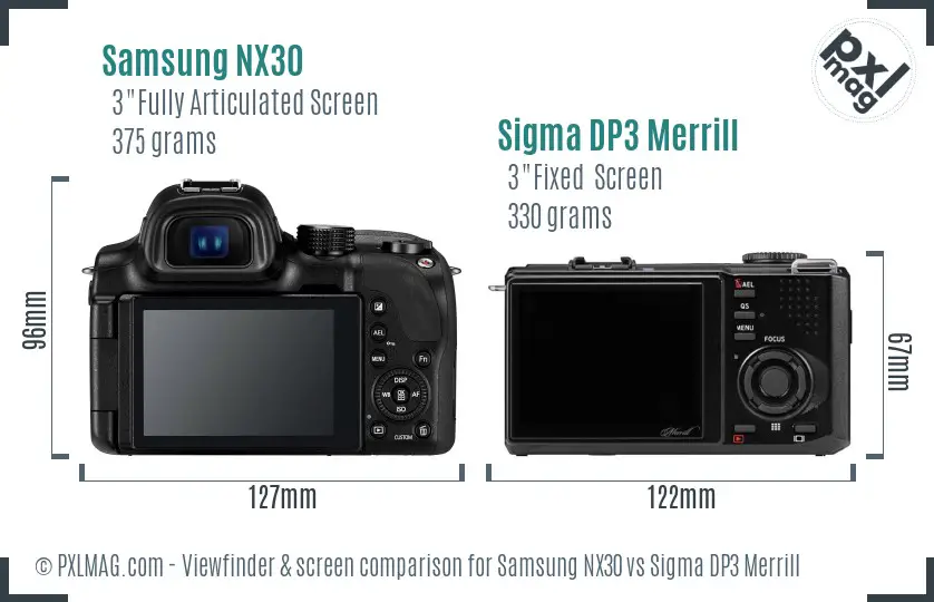 Samsung NX30 vs Sigma DP3 Merrill Screen and Viewfinder comparison