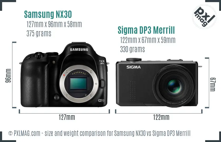 Samsung NX30 vs Sigma DP3 Merrill size comparison