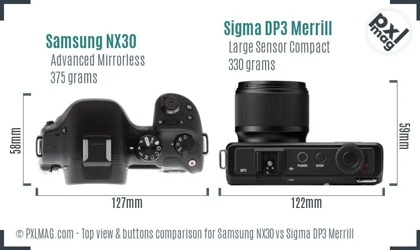 Samsung NX30 vs Sigma DP3 Merrill top view buttons comparison