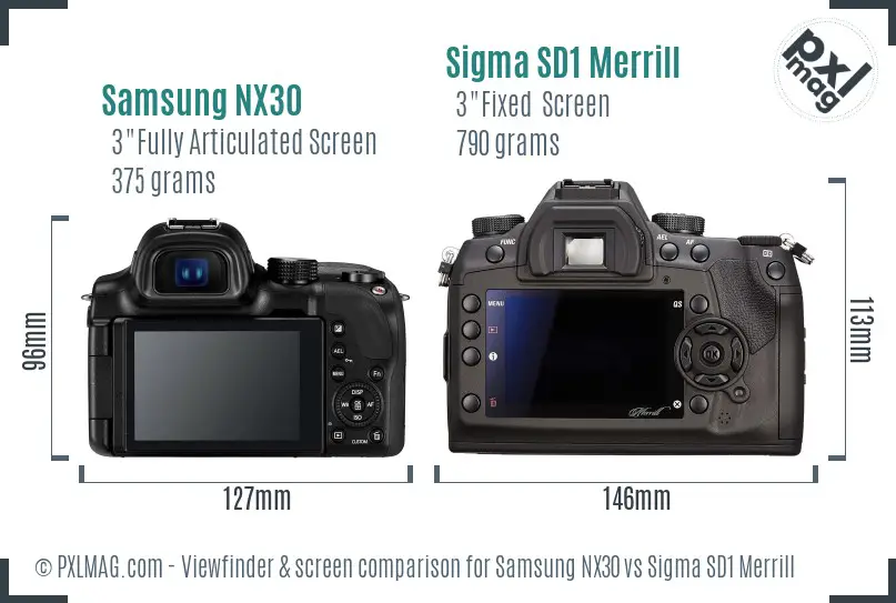 Samsung NX30 vs Sigma SD1 Merrill Screen and Viewfinder comparison