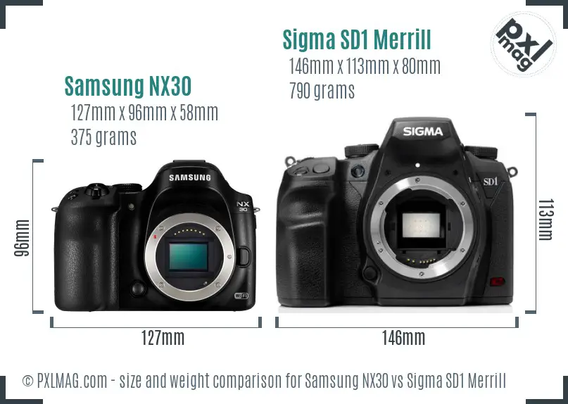 Samsung NX30 vs Sigma SD1 Merrill size comparison