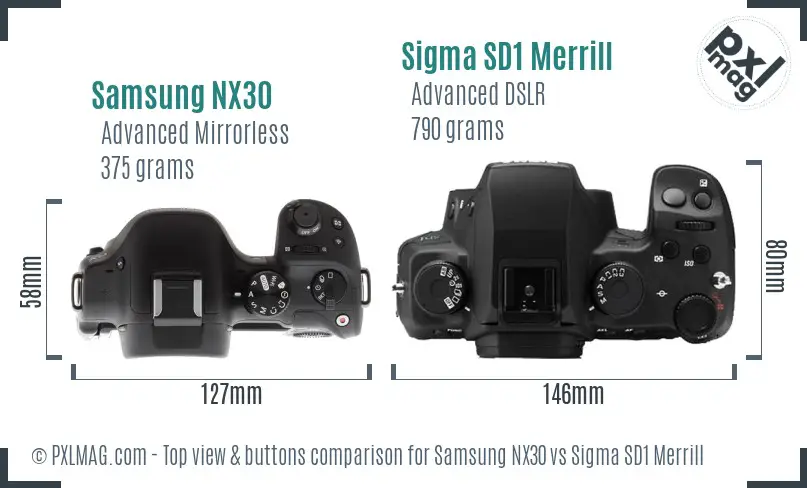 Samsung NX30 vs Sigma SD1 Merrill top view buttons comparison