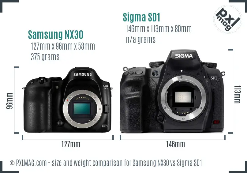 Samsung NX30 vs Sigma SD1 size comparison