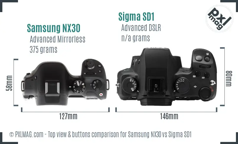 Samsung NX30 vs Sigma SD1 top view buttons comparison
