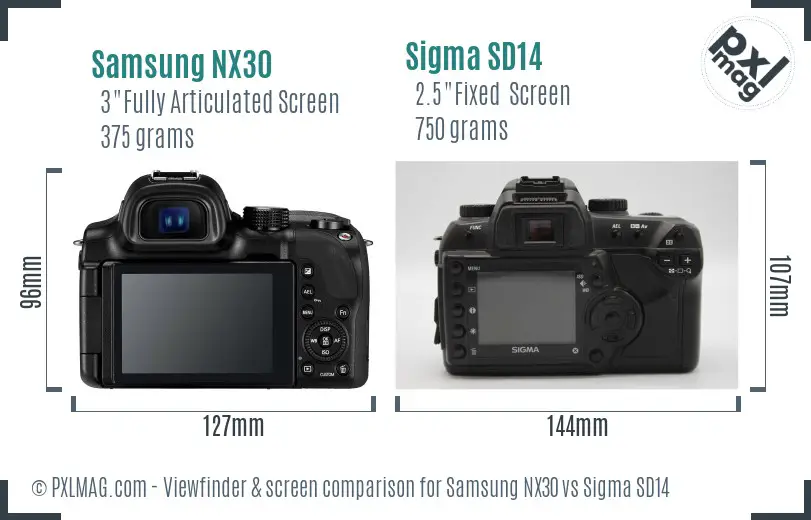 Samsung NX30 vs Sigma SD14 Screen and Viewfinder comparison