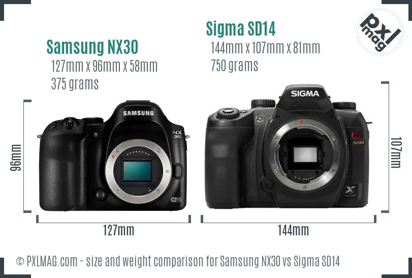 Samsung NX30 vs Sigma SD14 size comparison