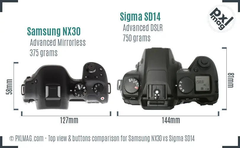 Samsung NX30 vs Sigma SD14 top view buttons comparison