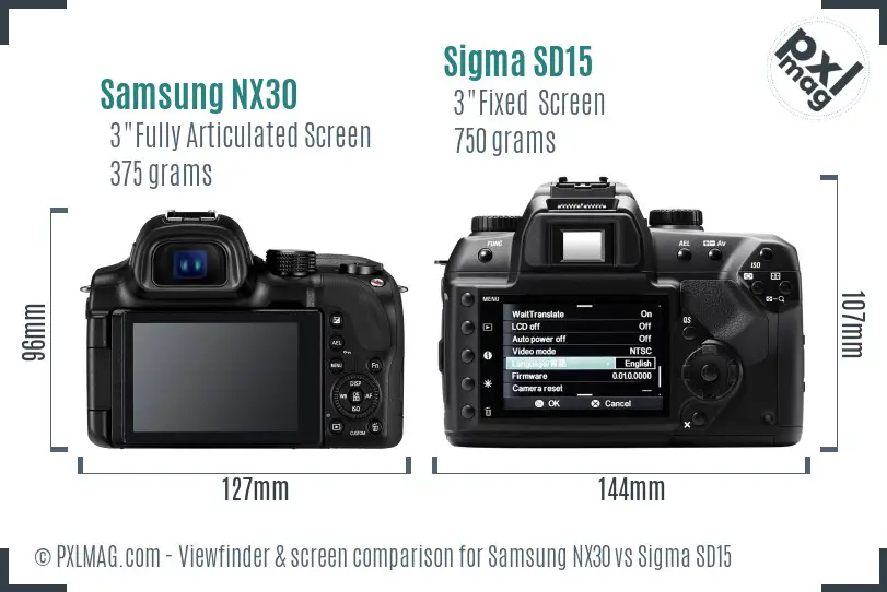 Samsung NX30 vs Sigma SD15 Screen and Viewfinder comparison