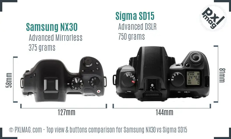 Samsung NX30 vs Sigma SD15 top view buttons comparison