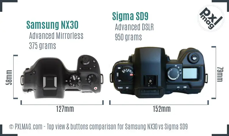 Samsung NX30 vs Sigma SD9 top view buttons comparison