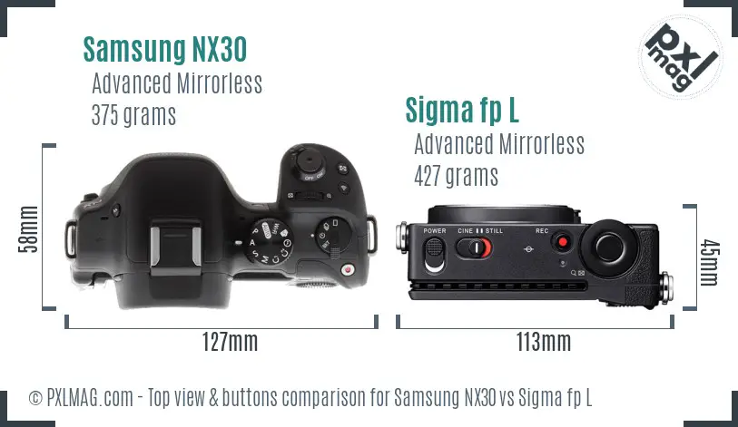 Samsung NX30 vs Sigma fp L top view buttons comparison