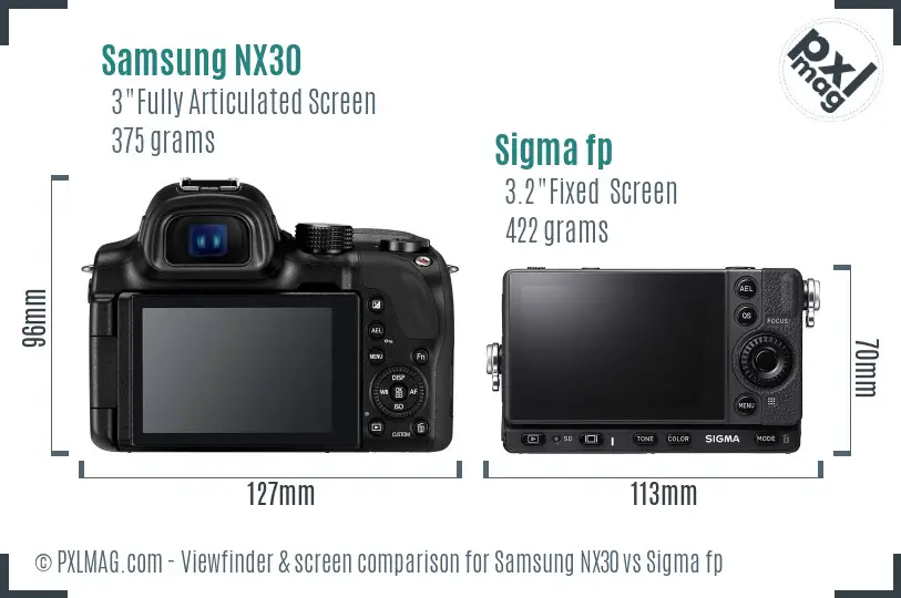 Samsung NX30 vs Sigma fp Screen and Viewfinder comparison