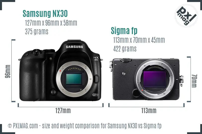 Samsung NX30 vs Sigma fp size comparison