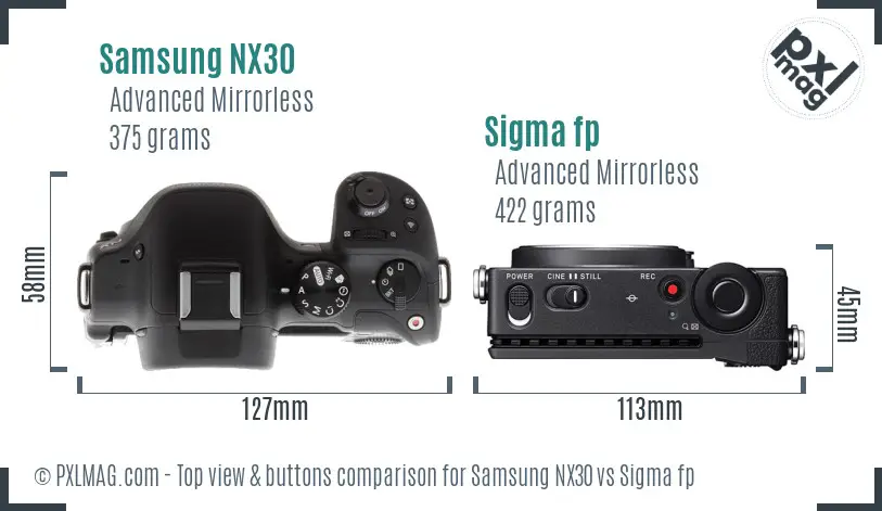 Samsung NX30 vs Sigma fp top view buttons comparison