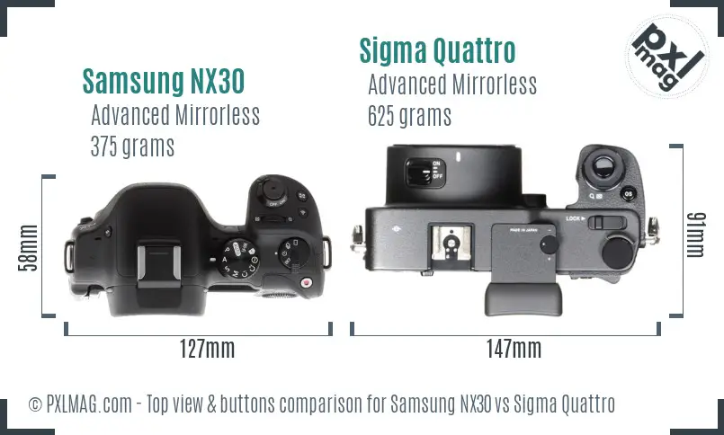Samsung NX30 vs Sigma Quattro top view buttons comparison