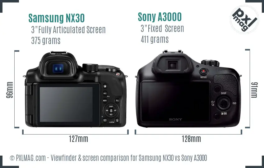 Samsung NX30 vs Sony A3000 Screen and Viewfinder comparison