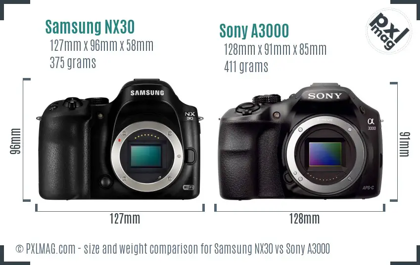 Samsung NX30 vs Sony A3000 size comparison