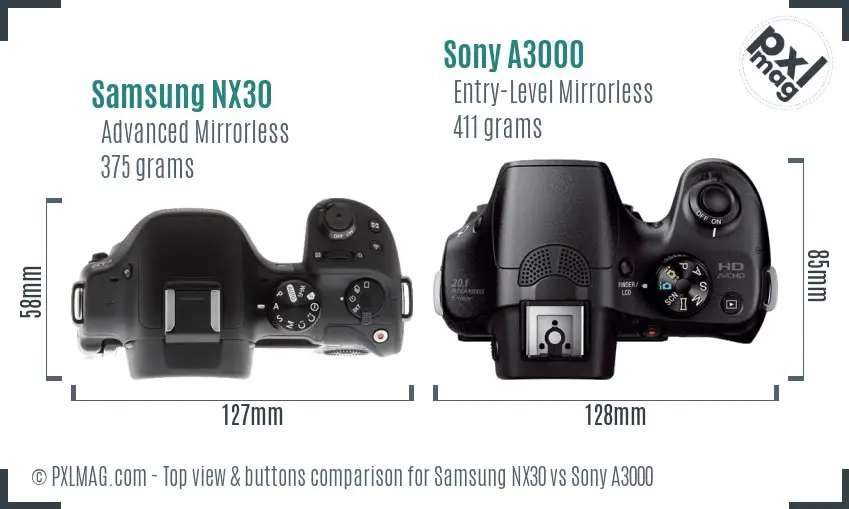 Samsung NX30 vs Sony A3000 top view buttons comparison